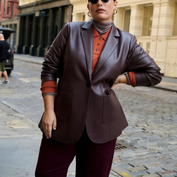Universal Standard NWT Size 2-4 Davis Leather Blazer in Brulee - Picture 1 of 14